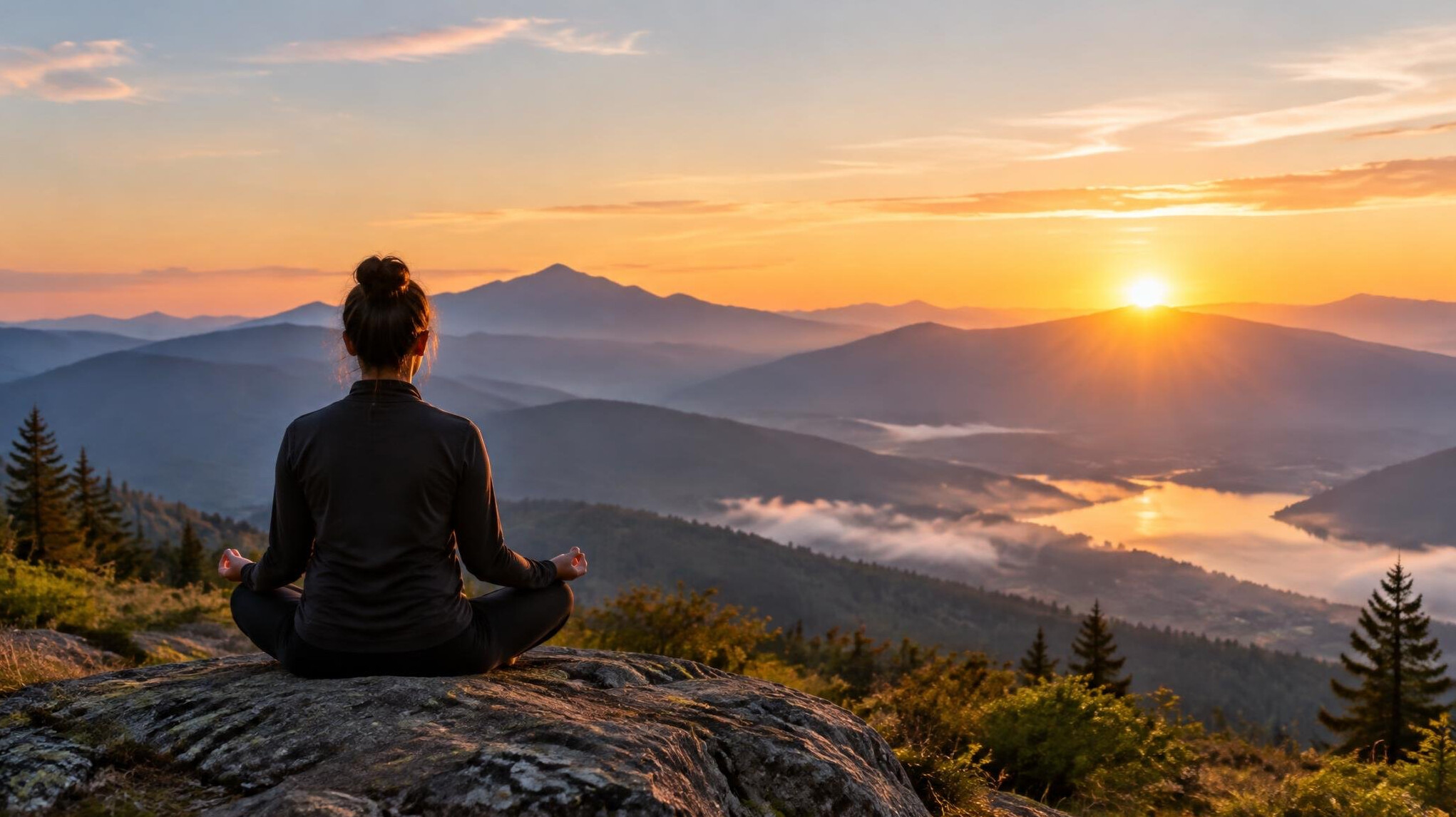 person meditating in nature